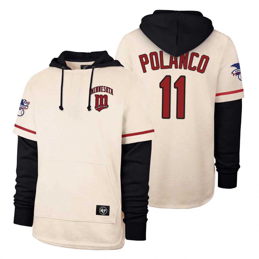 Men Minnesota Twins #11 Polanco Cream 2021 Pullover Hoodie MLB Jersey